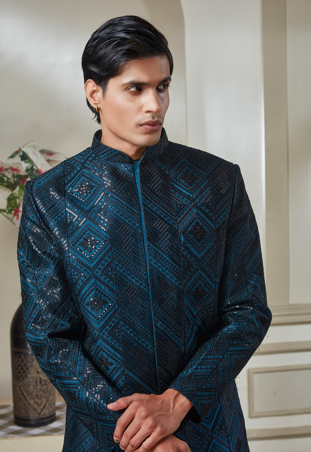Teal Green Sequin Embroidered Jodhpuri And Pant