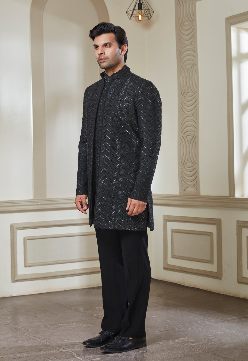 Embroidered Jacket With Bandi And Pant Set