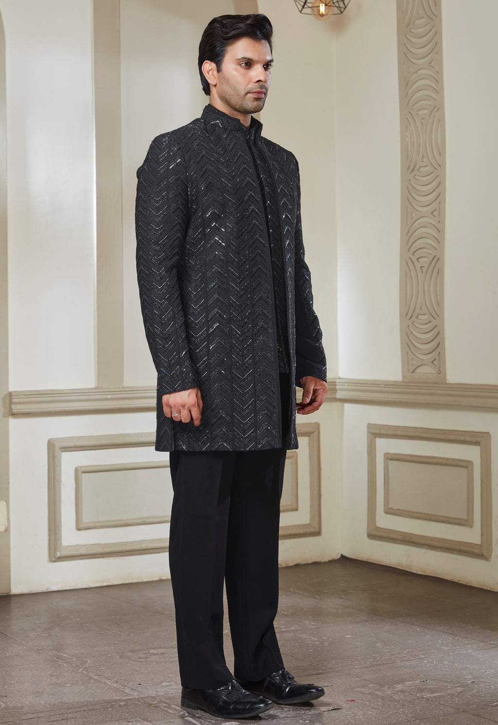 Embroidered Jacket With Bandi And Pant Set