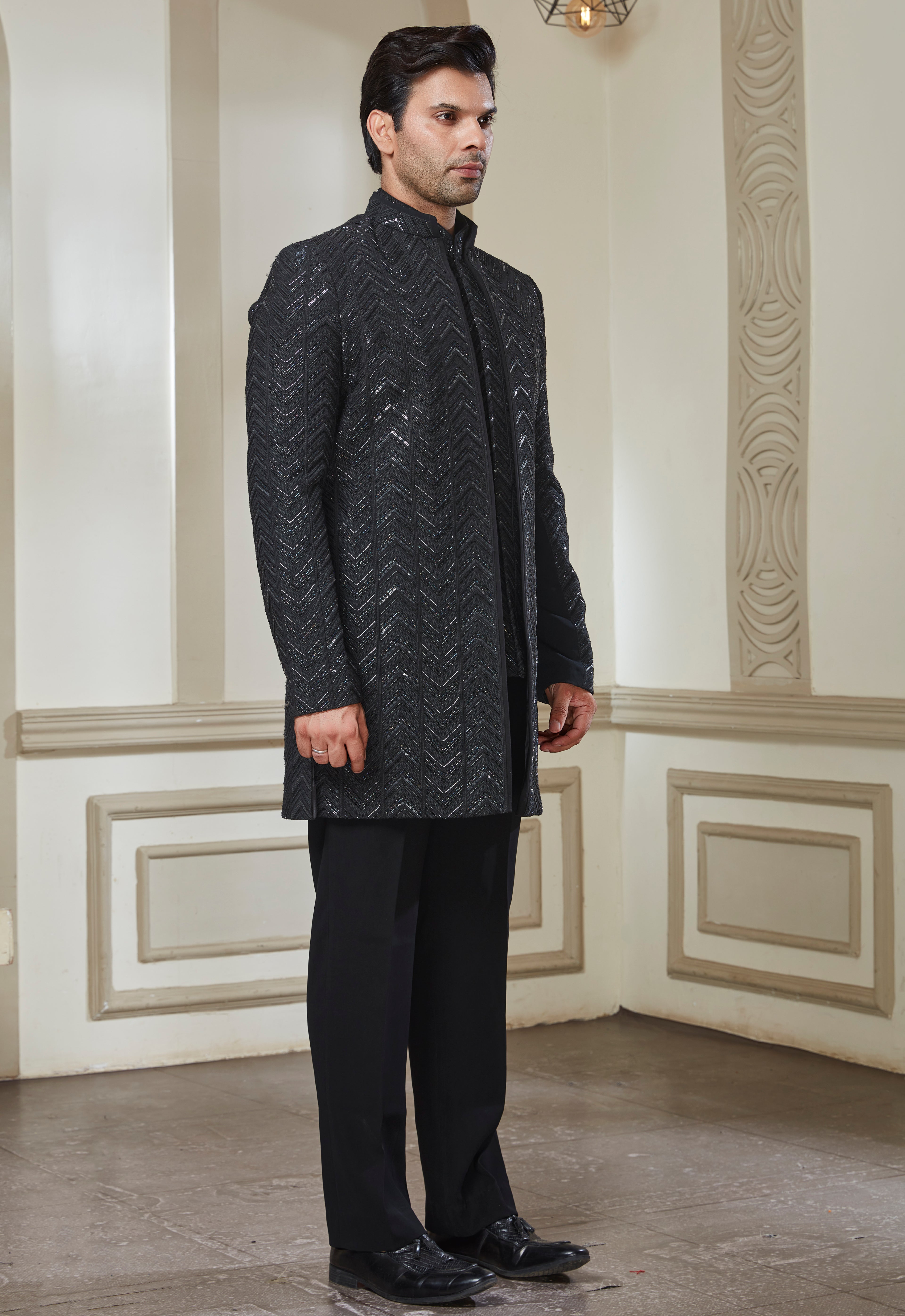 Embroidered Jacket With Bandi And Pant Set