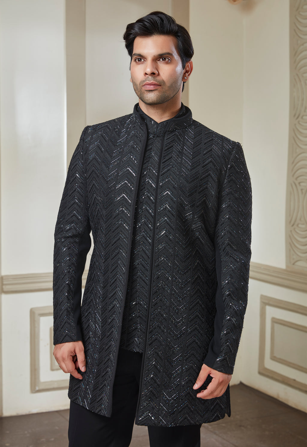 Embroidered Jacket With Bandi And Pant Set