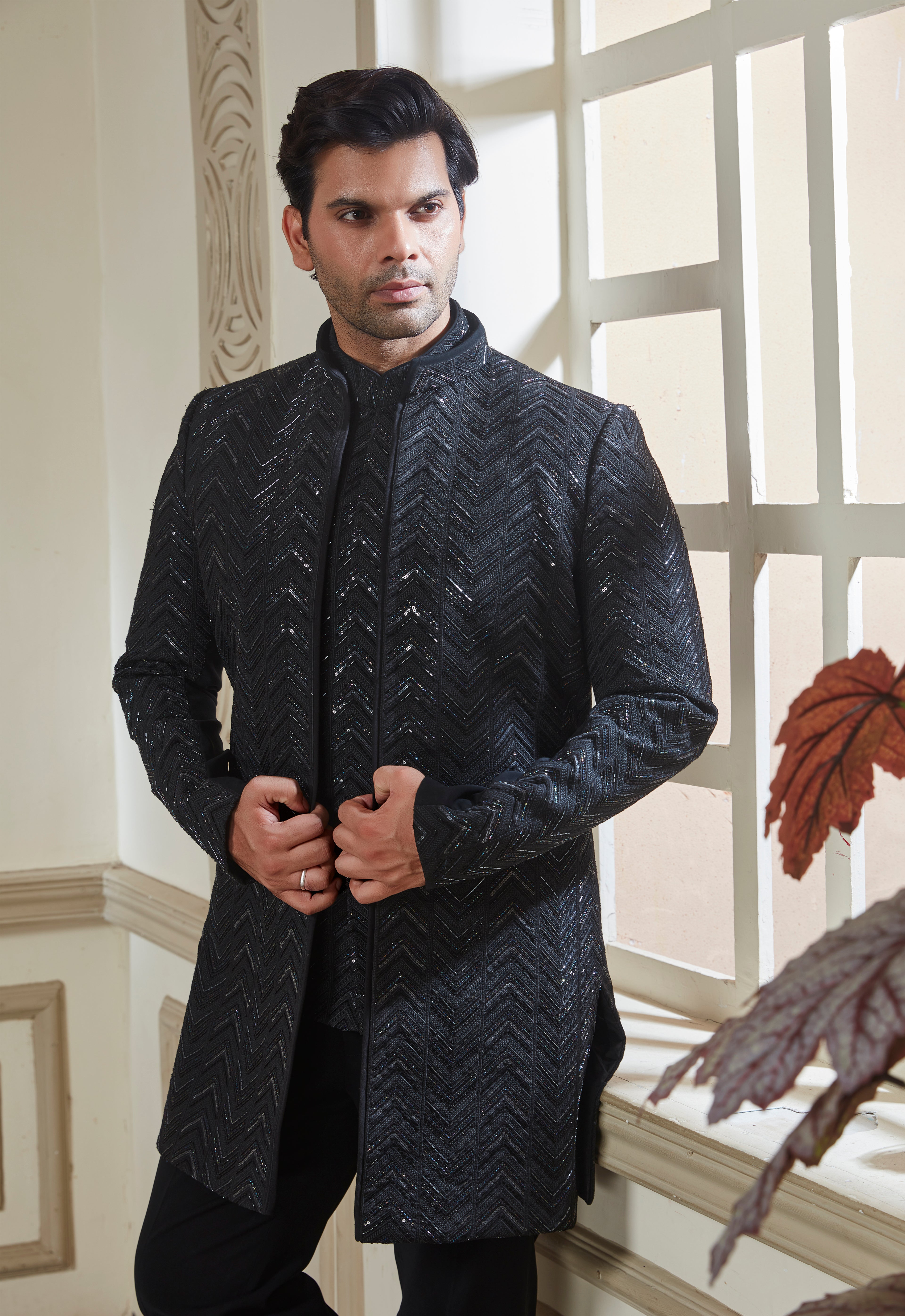 Embroidered Jacket With Bandi And Pant Set