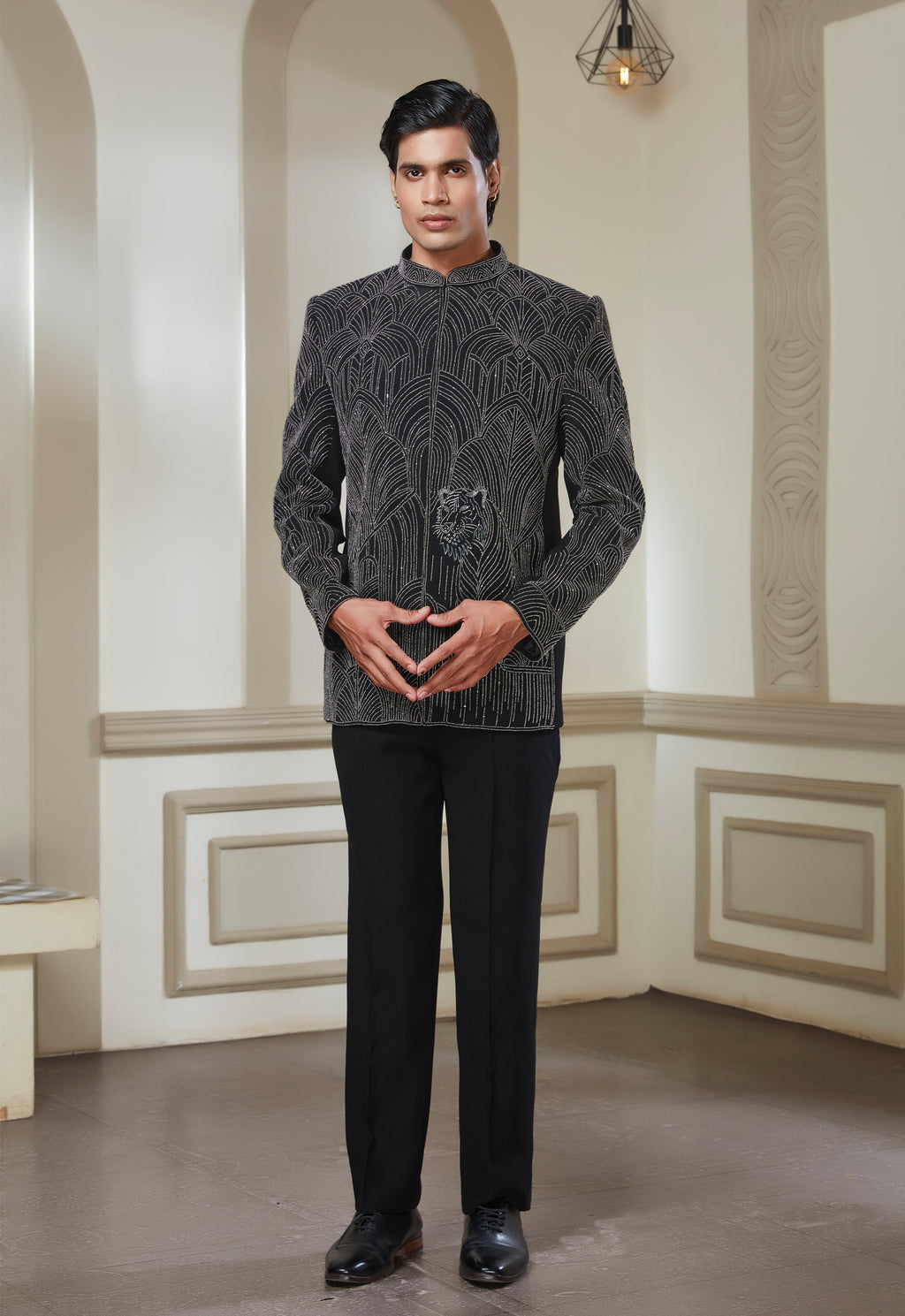 Black Jodhpuri Set With Silver Embroidery