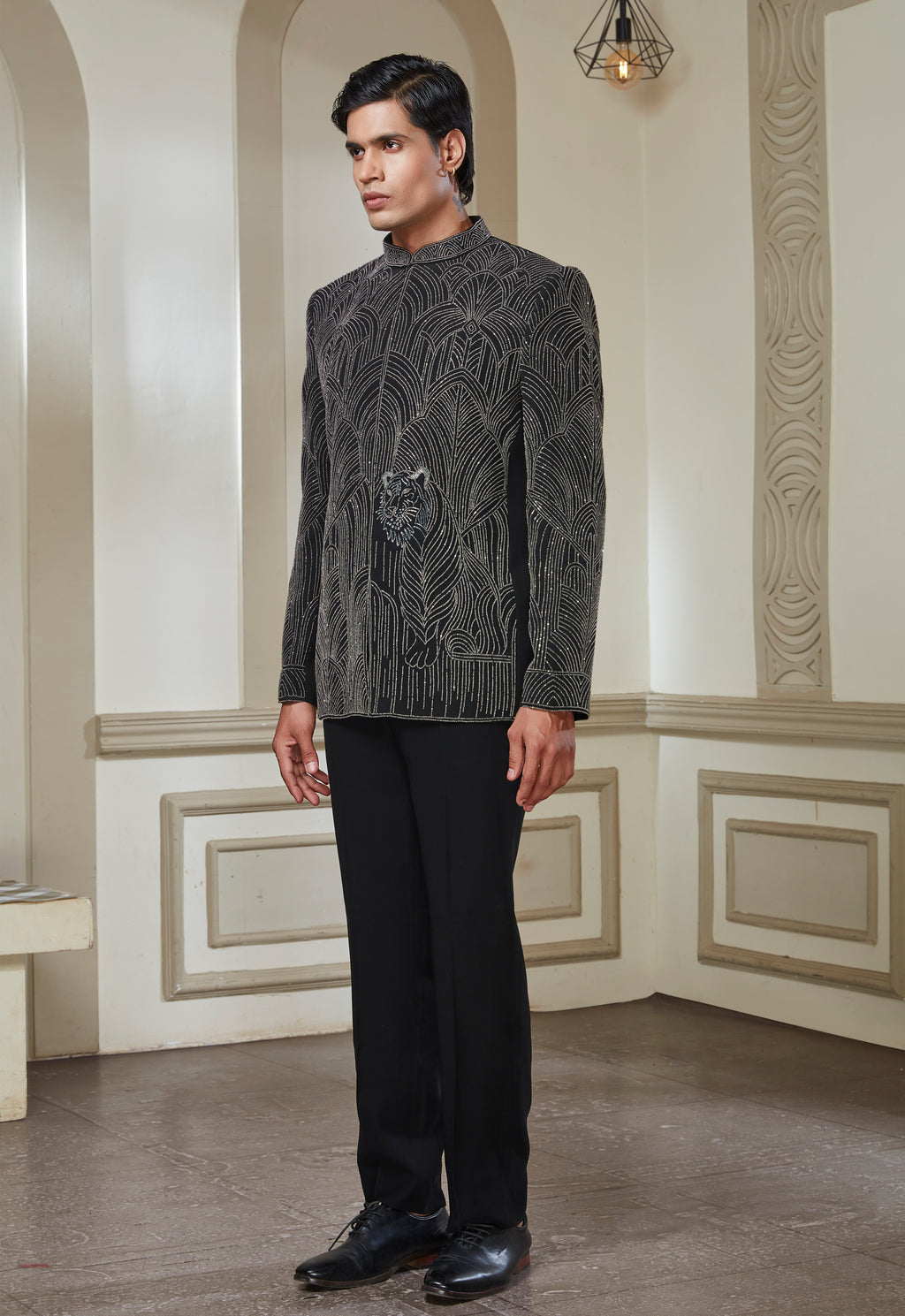 Black Jodhpuri Set With Silver Embroidery