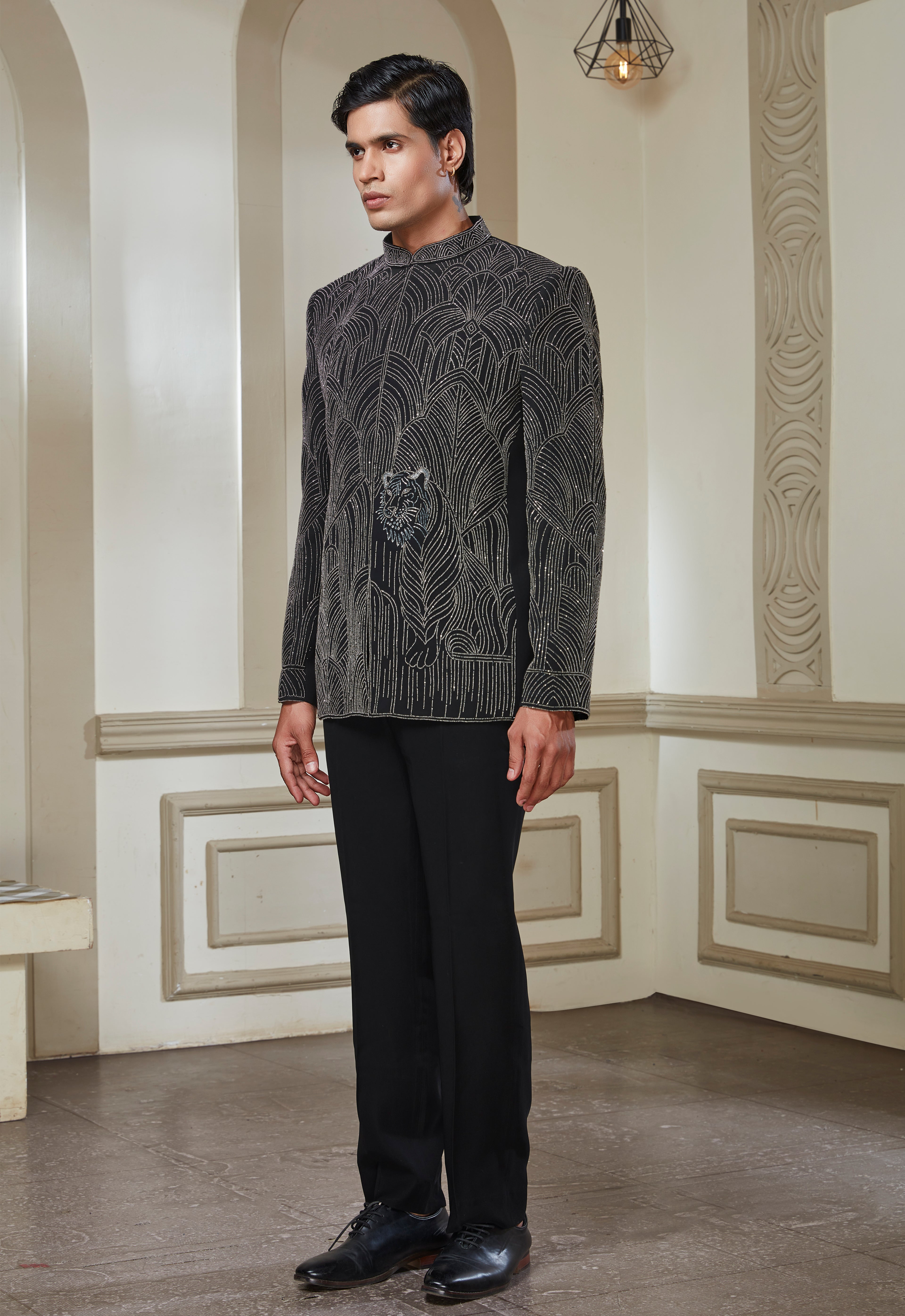 Black Jodhpuri Set With Silver Embroidery