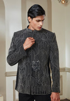 Black Jodhpuri Set With Silver Embroidery