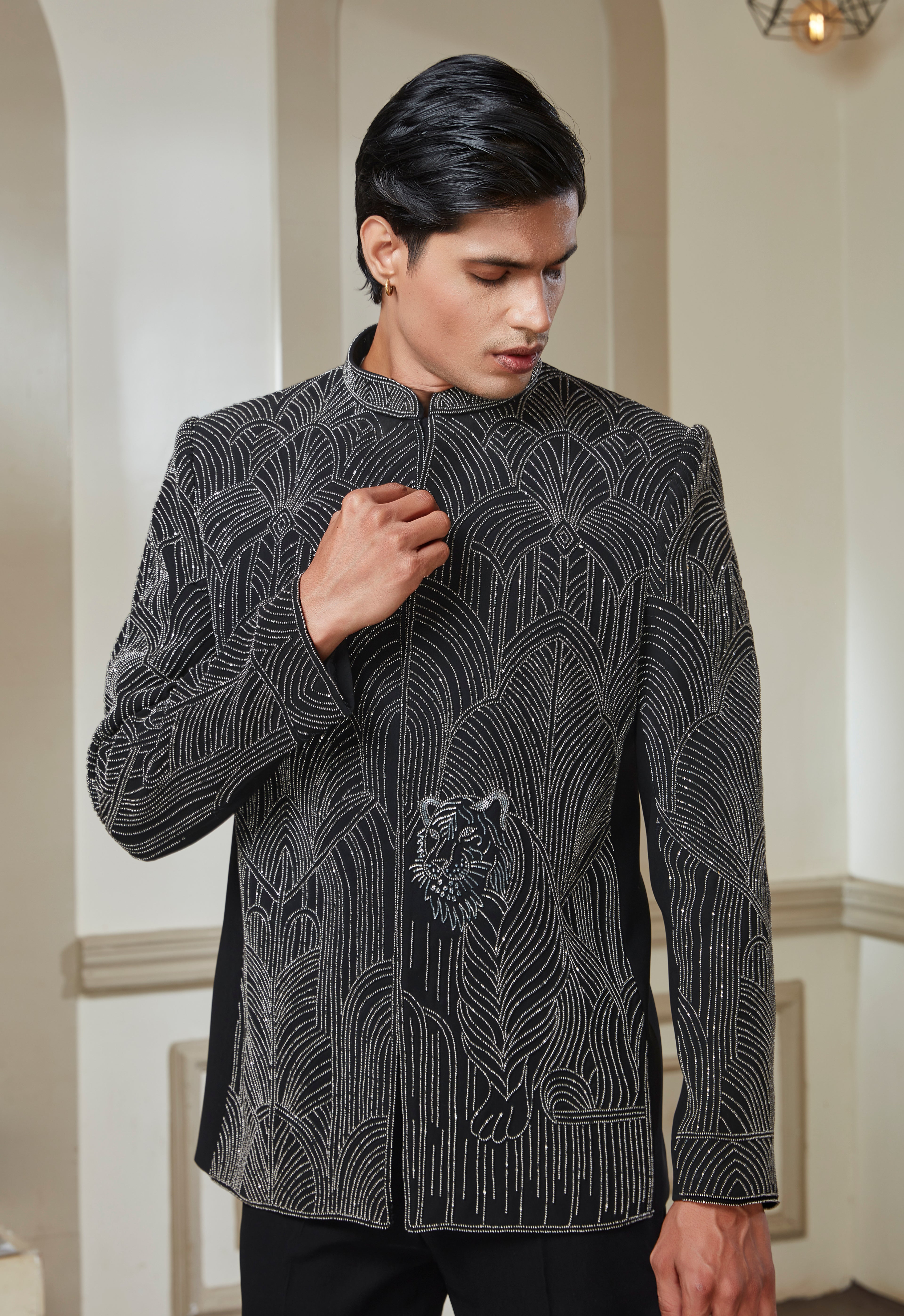 Black Jodhpuri Set With Silver Embroidery