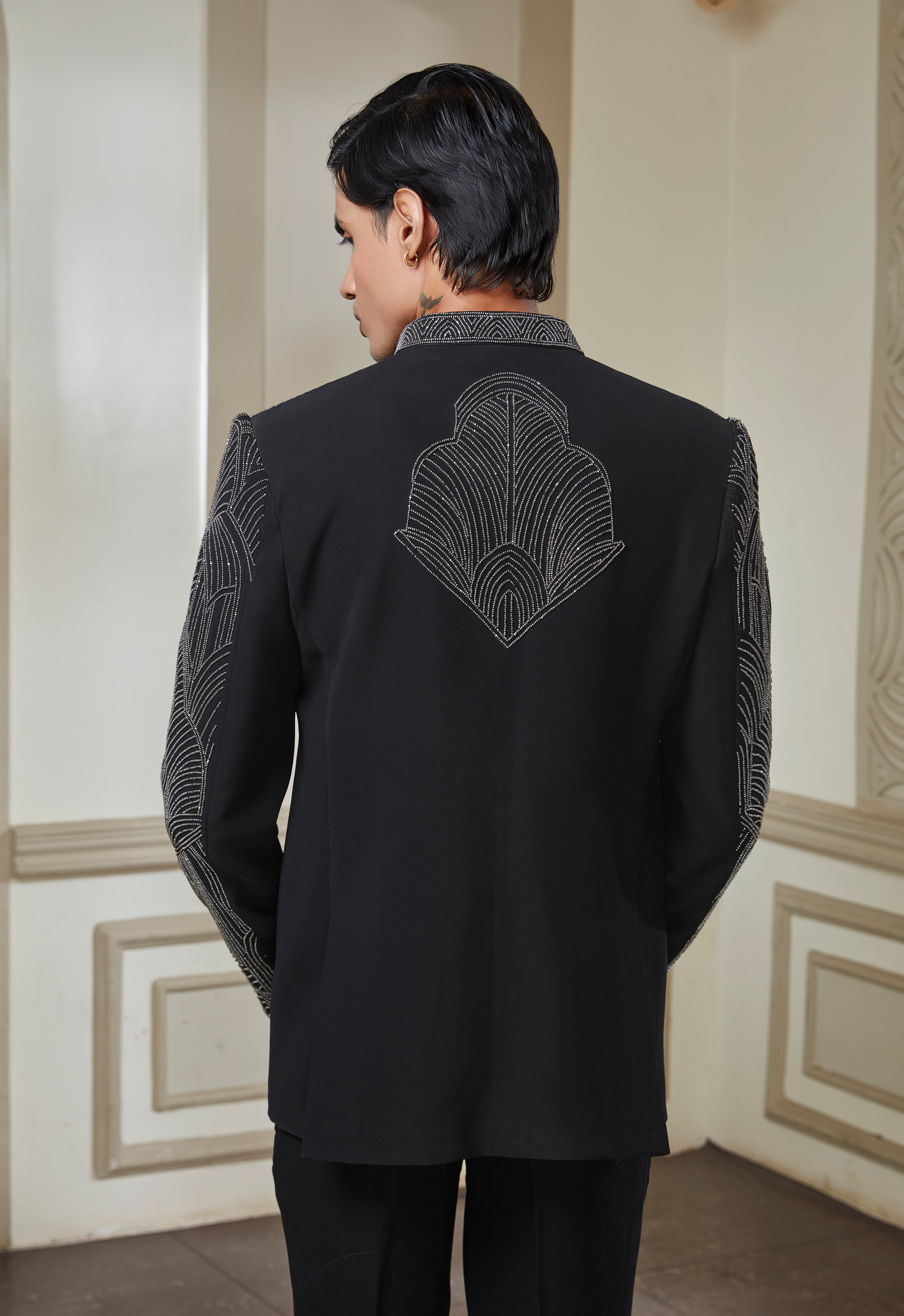 Black Jodhpuri Set With Silver Embroidery