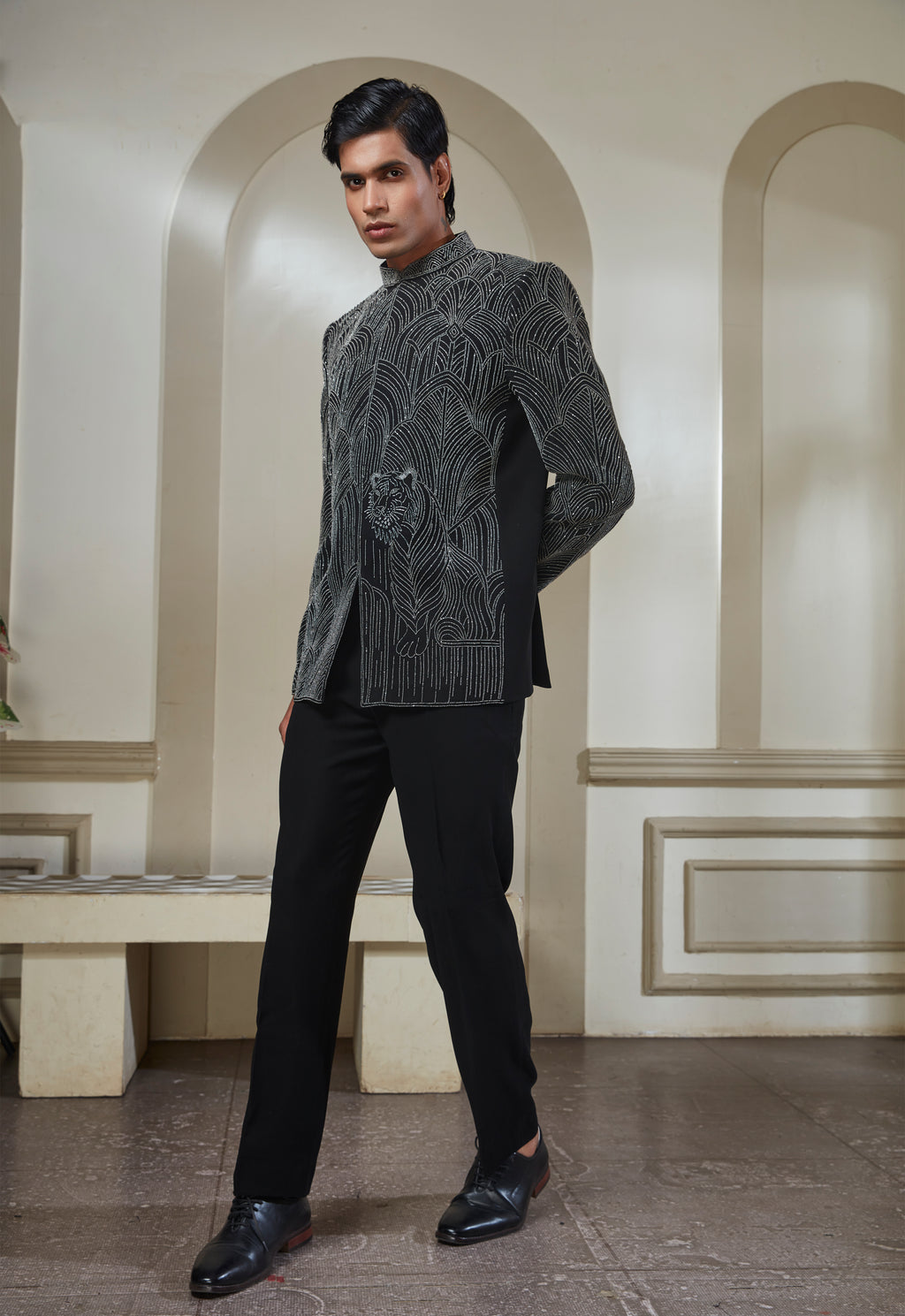 Black Jodhpuri Set With Silver Embroidery