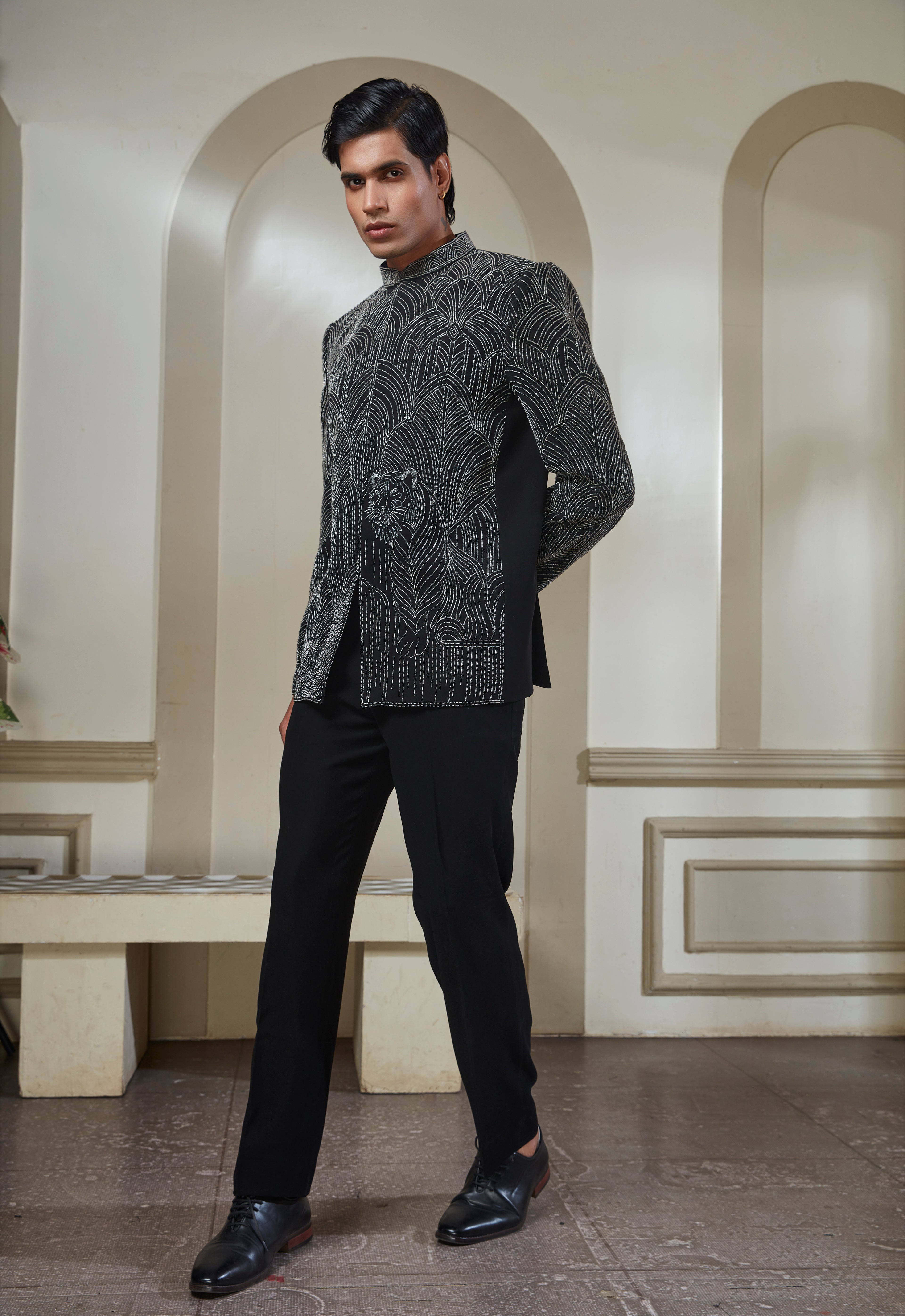 Black Jodhpuri Set With Silver Embroidery
