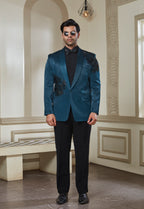 Green Satin Tuxedo With Black Embroidery