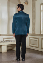 Green Satin Tuxedo With Black Embroidery
