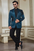 Green Satin Tuxedo With Black Embroidery