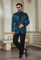 Green Satin Tuxedo With Black Embroidery