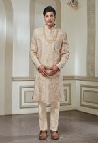 Beige Embroidered Sherwani Set