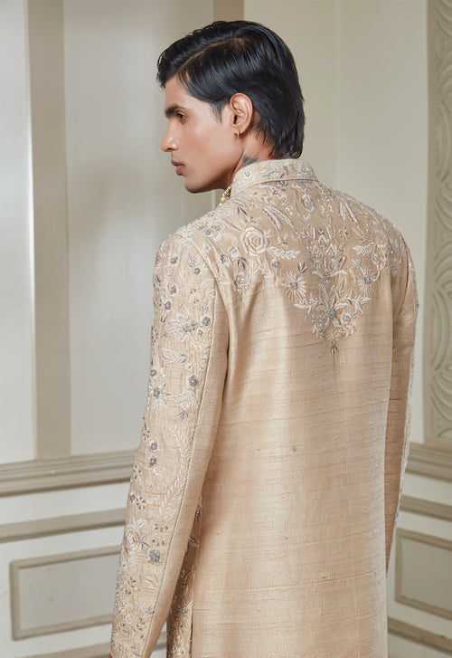 Beige Embroidered Sherwani Set