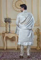 Off White Silk Embroidered Sherwani Set