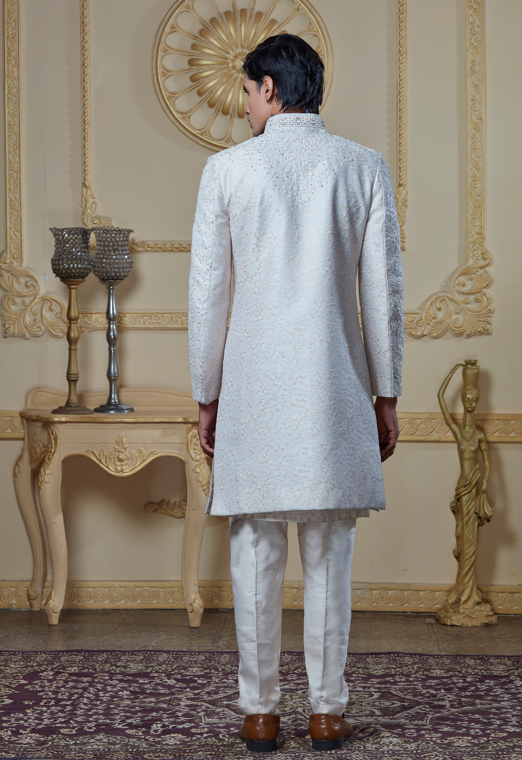 White Embroidered Sherwani Set