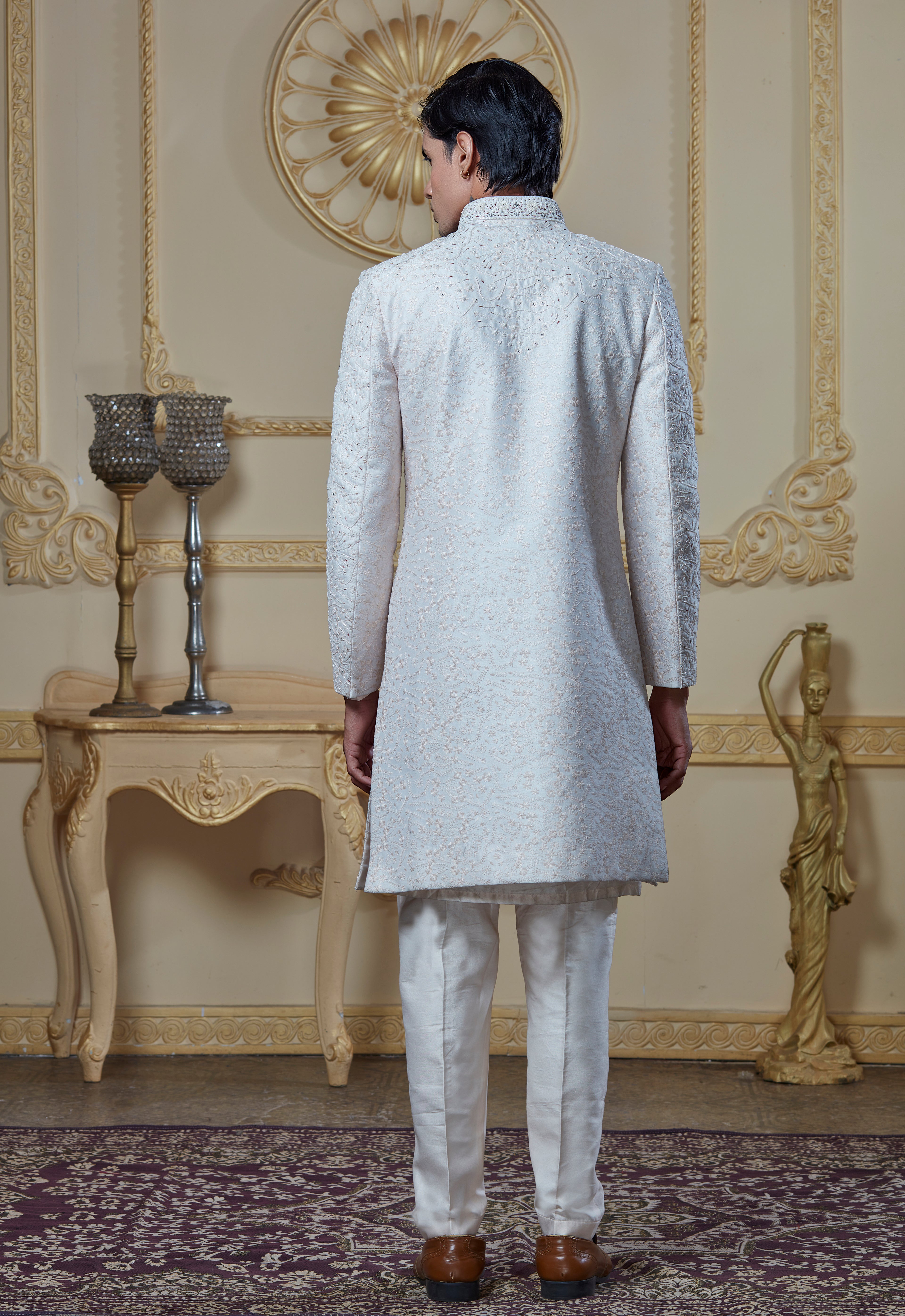 White Embroidered Sherwani Set