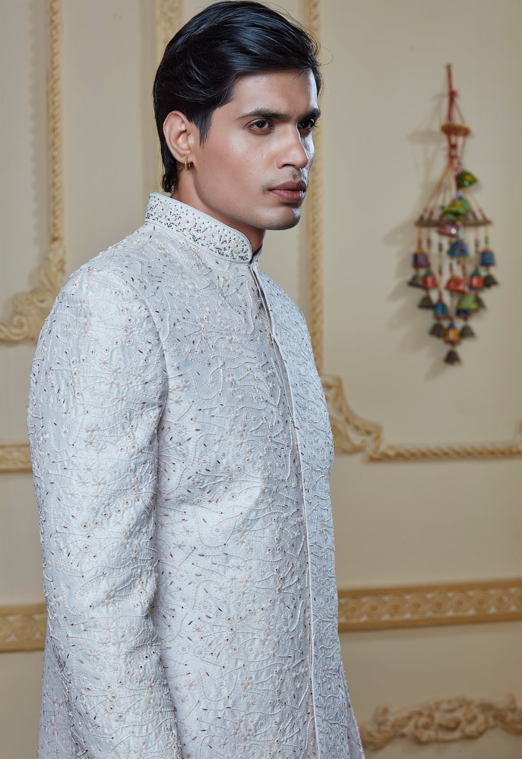 White Embroidered Sherwani Set