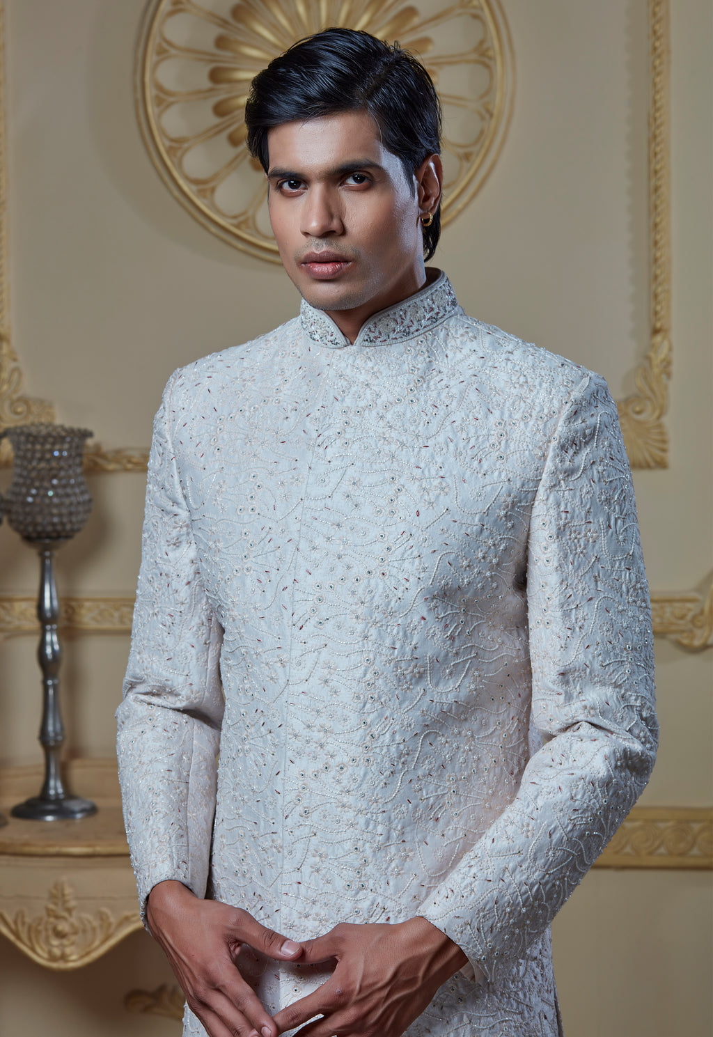 White Embroidered Sherwani Set