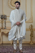 Zardosi Embroidered On Beige Sherwani- 5 Peice Set
