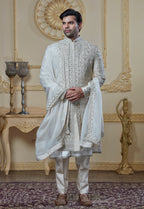 Zardosi Embroidered On Beige Sherwani- 5 Peice Set