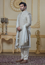 Zardosi Embroidered On Beige Sherwani- 5 Peice Set