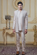 Embroidered Cream Open Jacket And Bandi Set