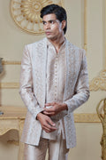 Embroidered Open Jacket And Bandi Set