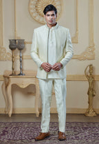Light Green Silk Embroidered Open Jacket Indowestern Set