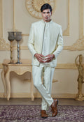 Light Green Silk Embroidered Open Jacket Indowestern Set