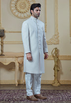 Off White Embroidered Brooch Sherwani Set