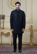 Black Embroidered Indowestern Set