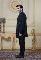 Black Embroidered Indowestern Set
