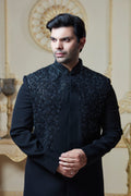 Black Embroidered Indowestern Set