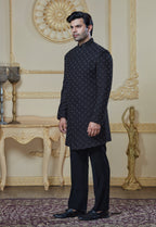 Black Silk Embroidered Indowestern Set