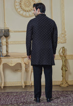 Black Silk Embroidered Indowestern Set