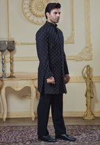 Black Silk Embroidered Indowestern Set