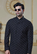 Black Silk Embroidered Indowestern Set