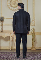 Black Embroidered Silk Closed Indo Western And Pant
