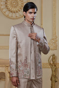 Tan Beige Embroidered Indowestern Set