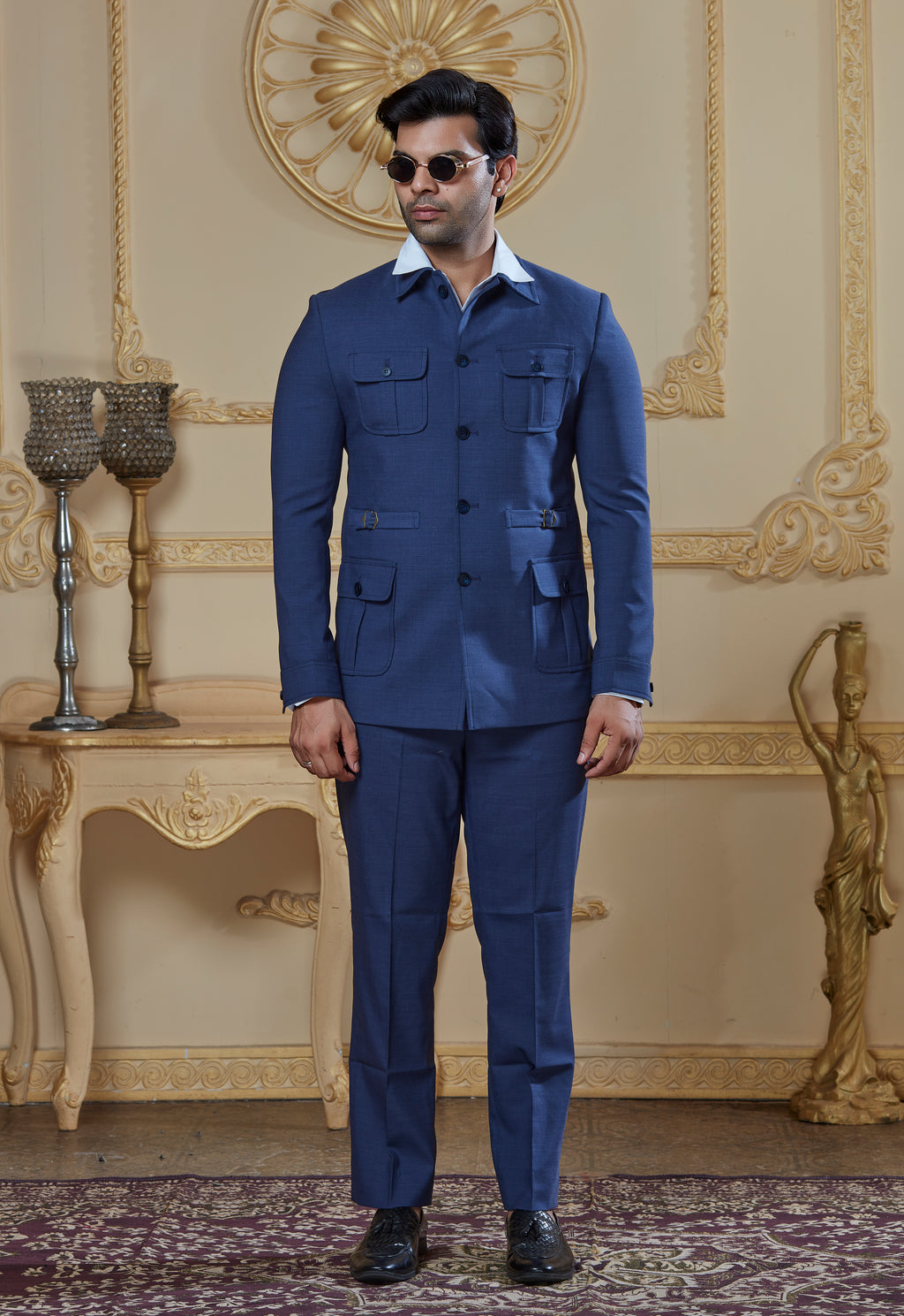 Blue Safari Jacket And Pant Set