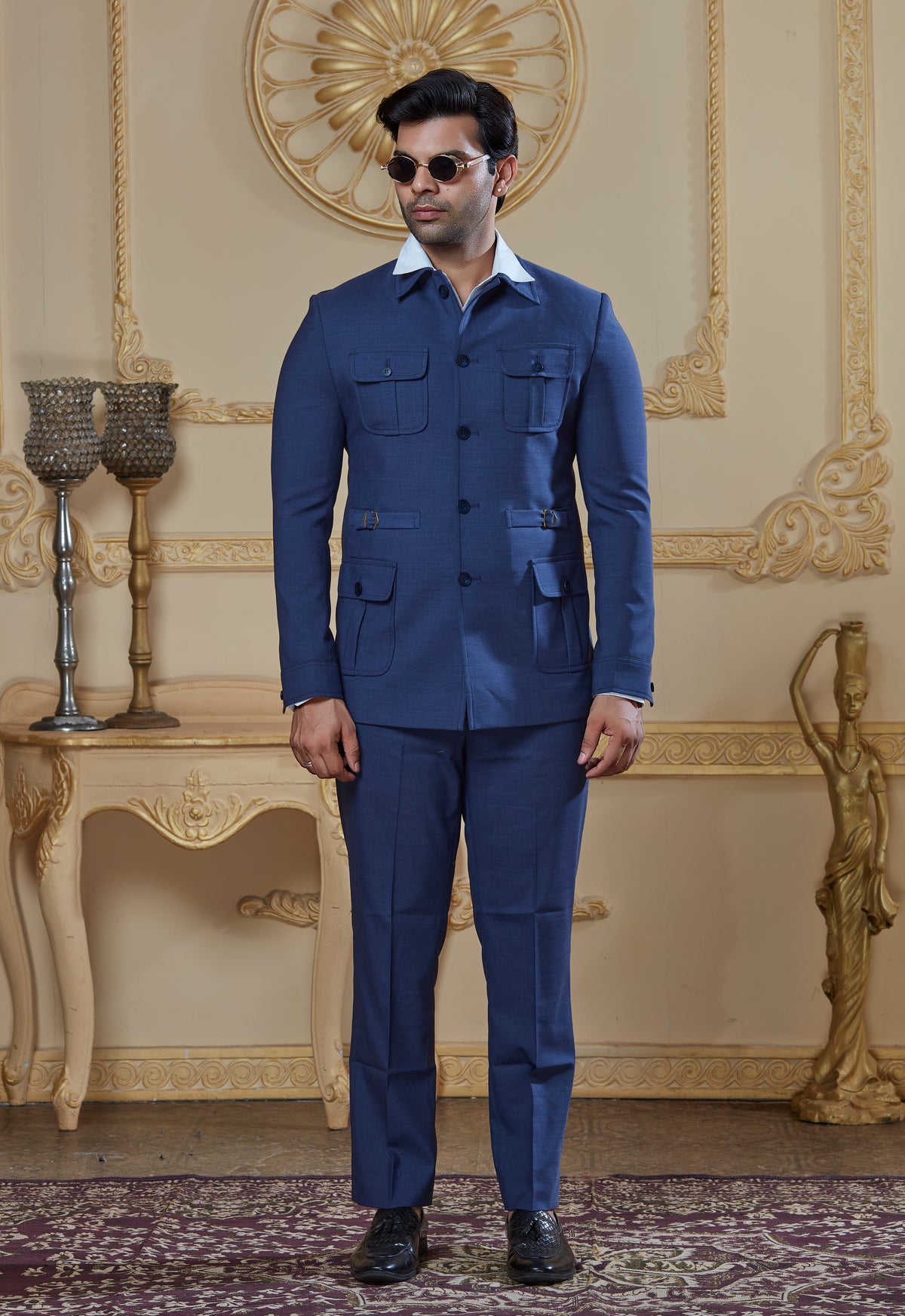 Blue Safari Jacket And Pant Set