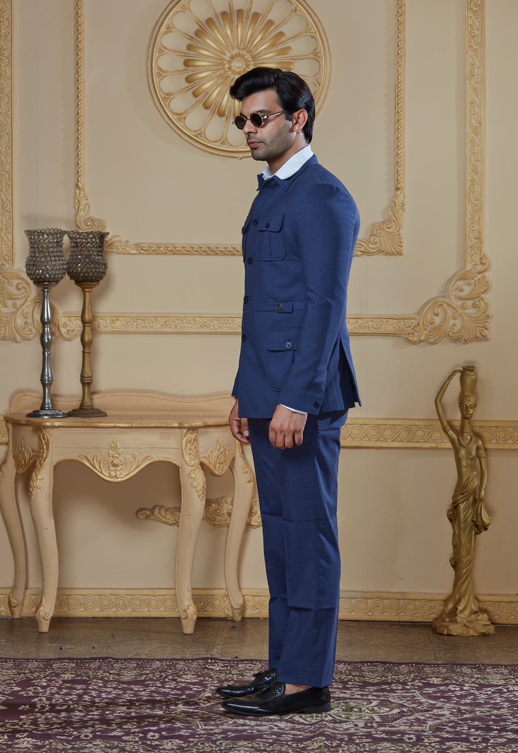Blue Safari Jacket And Pant Set