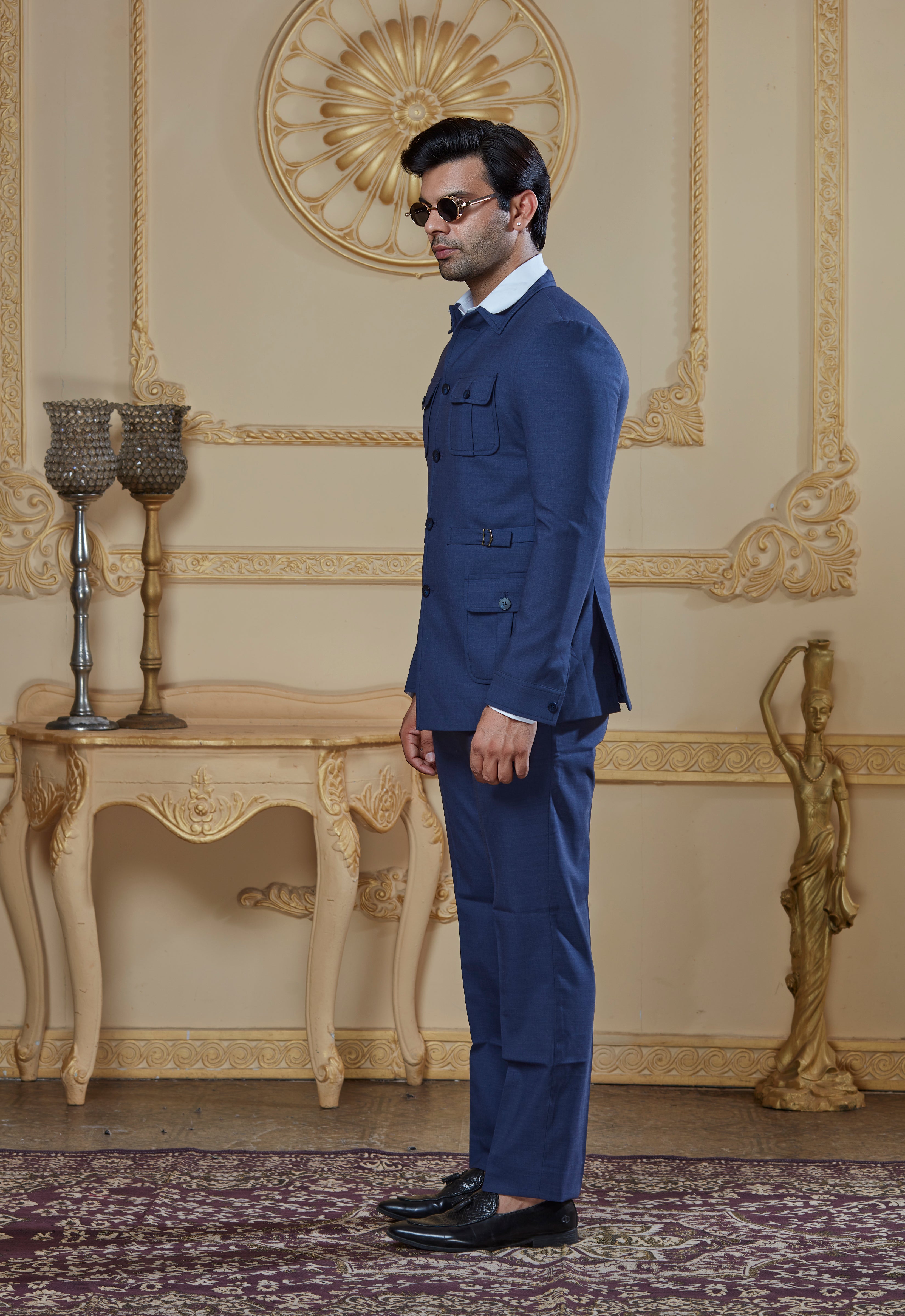 Blue Safari Jacket And Pant Set