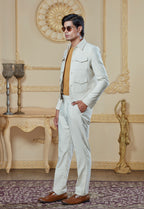 Cream Safari Jacket And Pant Set