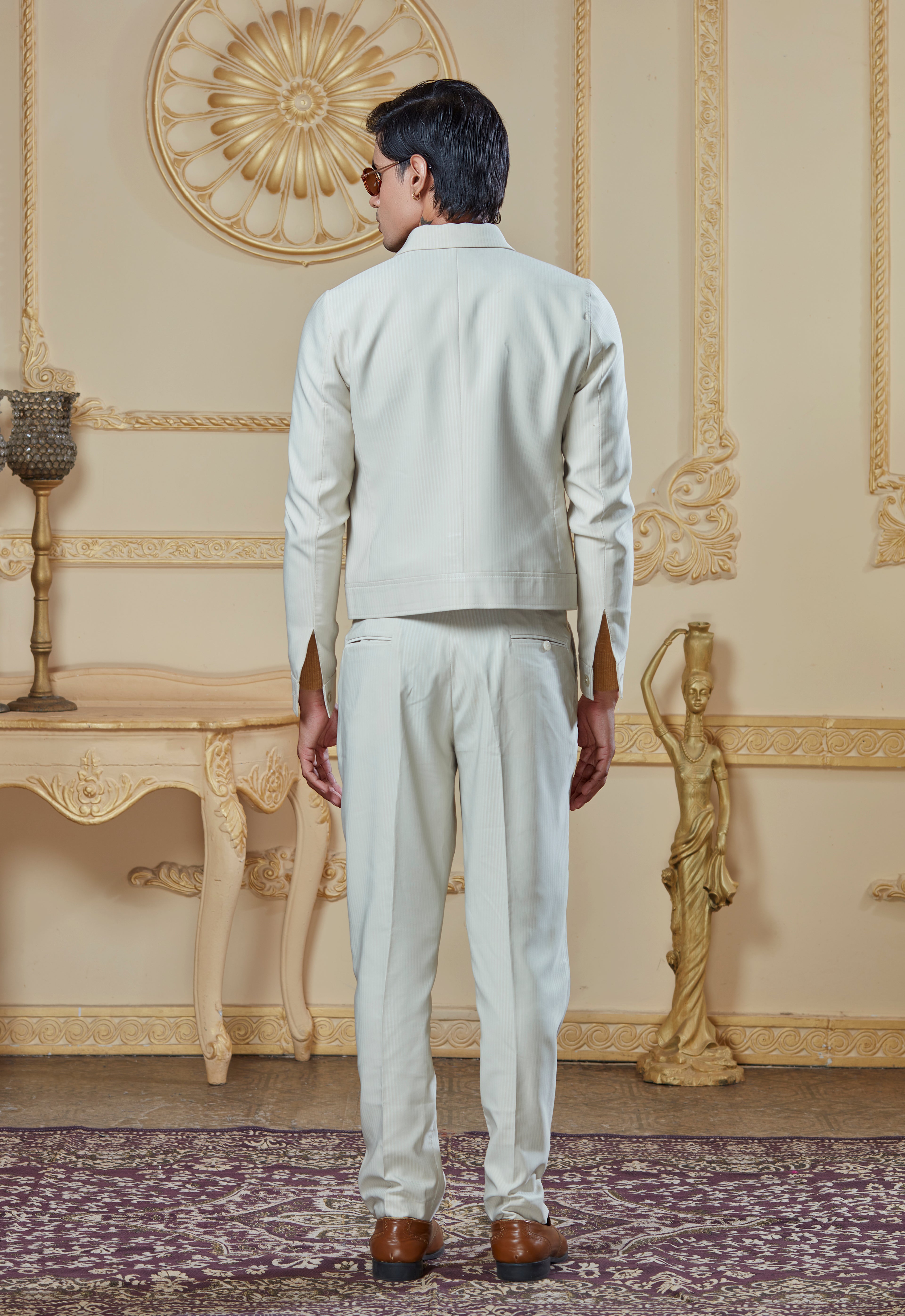 Cream Safari Jacket And Pant Set