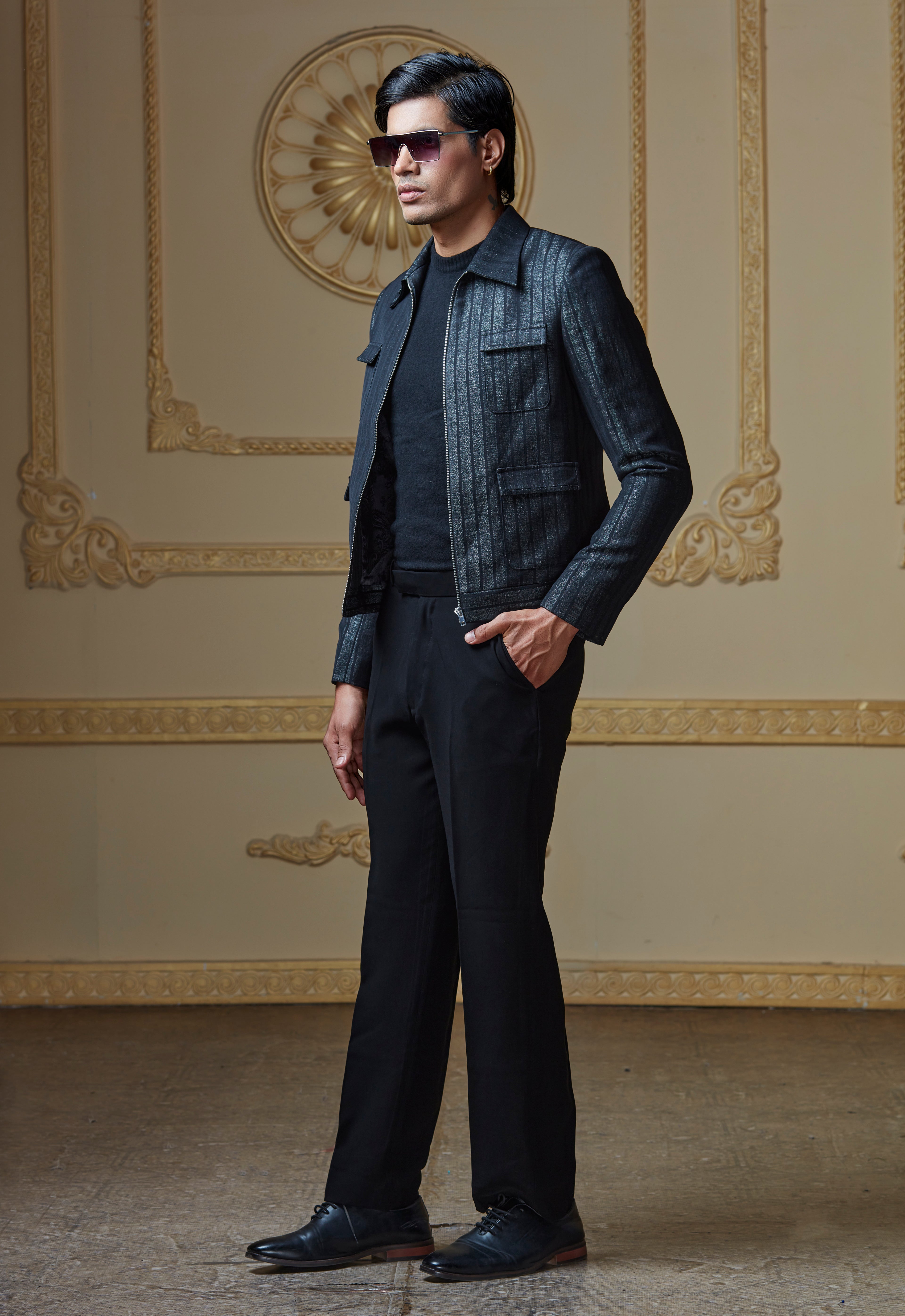 Striped Bomber Jacket With Pant