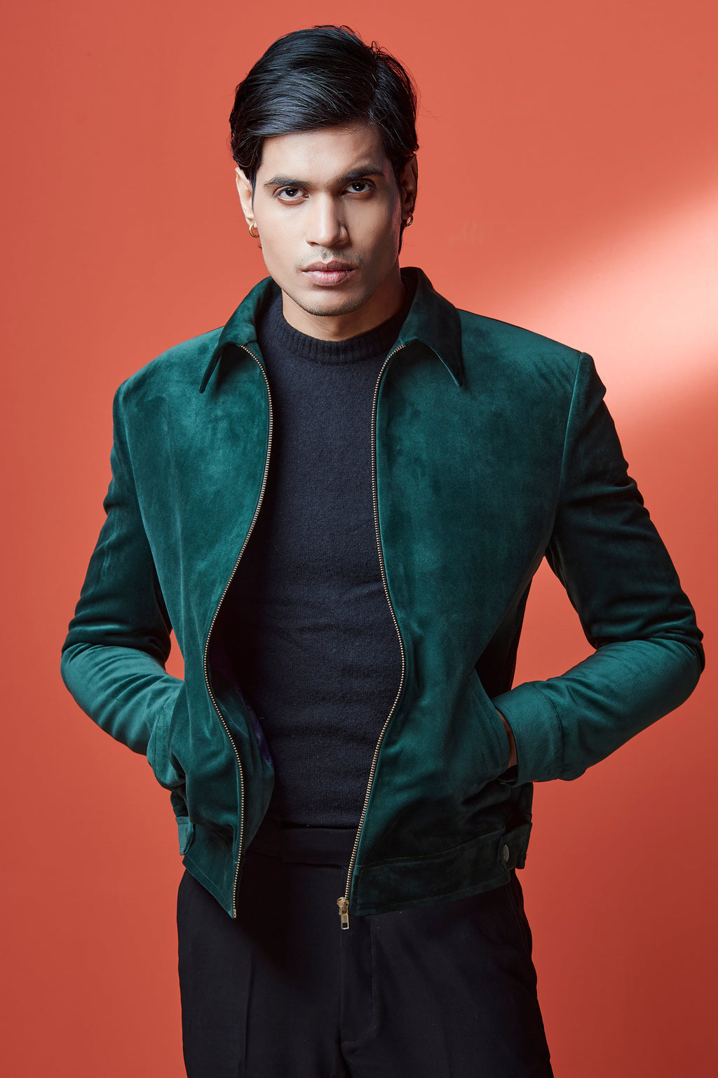 Green Suede Bomber Jacket